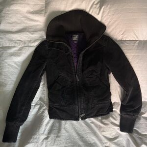Armani Exchange Black Bomber Jacket with Purple Interior